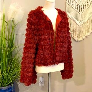 Maroon faux fur jacket